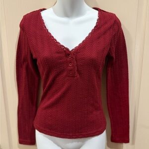 Elegant Red Lace-Trimmed Women's Top